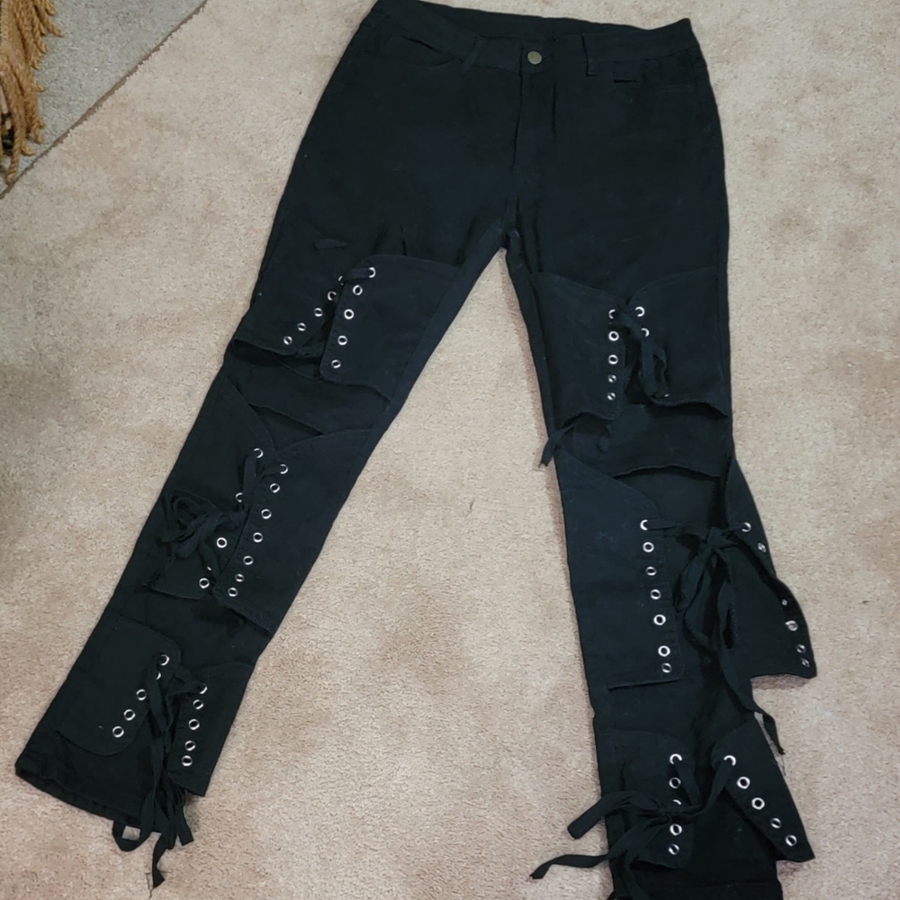 Jeans Lace up Punk Rock n Roll